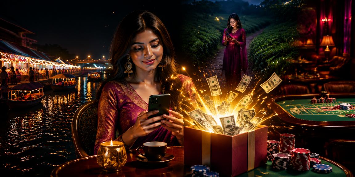 বরিশালে চা বাগানের পাশে একজন ব্যবহারকারী মোবাইলে khela ব্যবহার করছেন