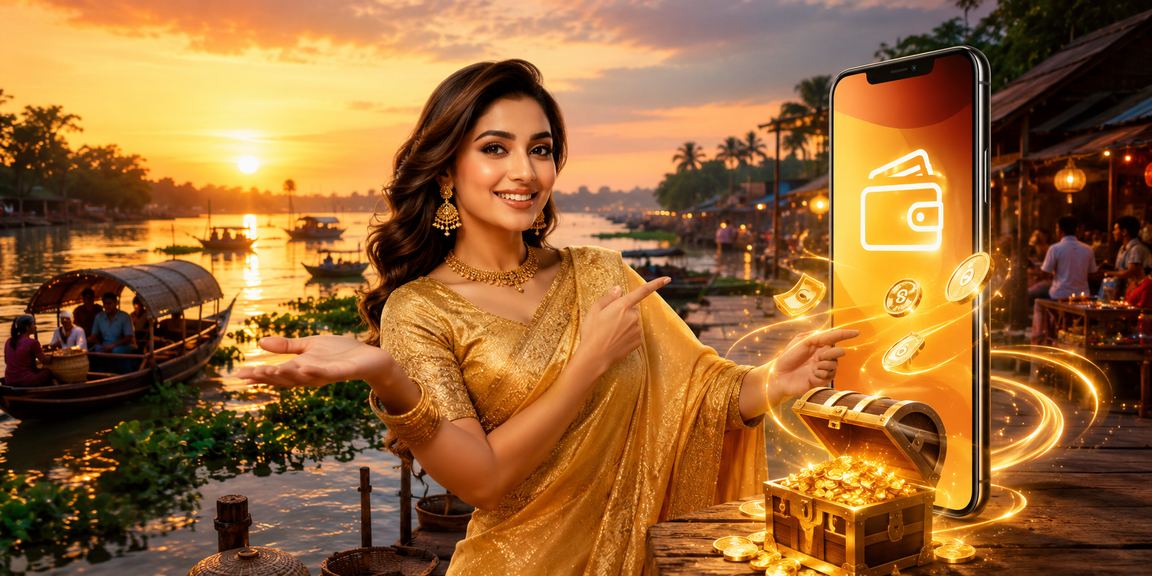 রংপুরে সাড়িপরা একজন নারী মোবাইলে পেমেন্ট করছেন khela প্ল্যাটফর্মে